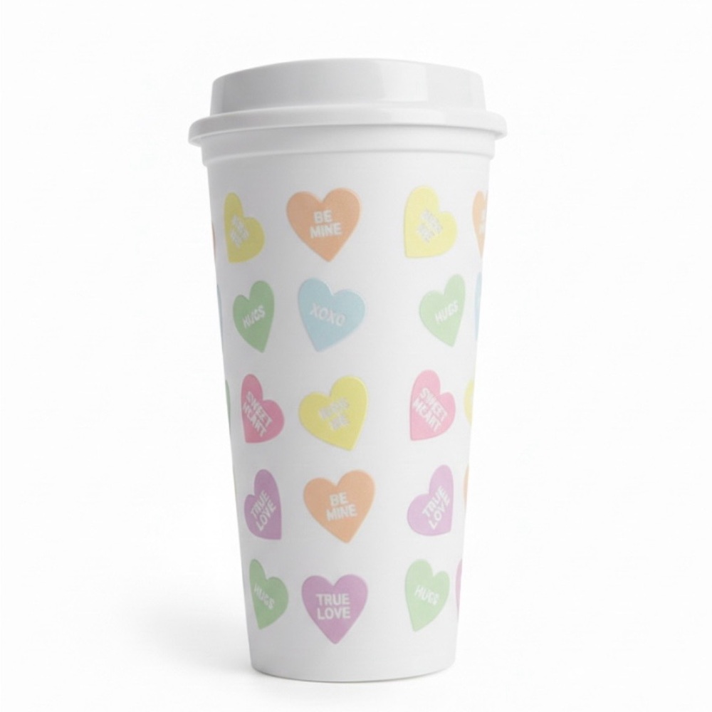 NWT Colorful Heart Print Travel Mug